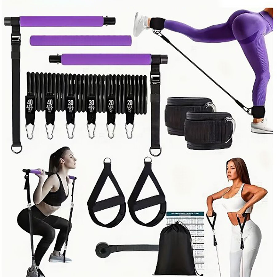 Pilates Bar Kit With Resistance Bands - Resistance Band 180lbs dengan Bar Pilates