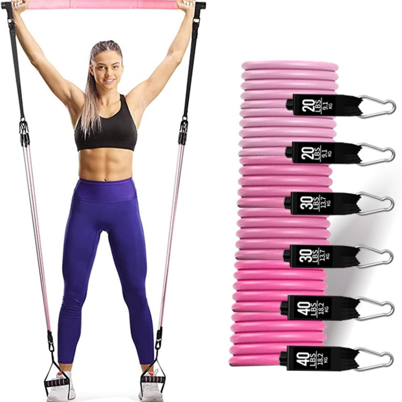 Resistance Band 180lbs dengan  - Pilates Bar Kit With Resistance Bands ulasan dan harga